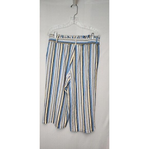 Fever Womens Wide Leg Paperbag Elastic Waist Multicor Blue Stripe Pants … - Picture 2 of 5
